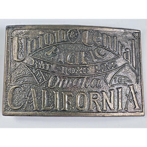 Vintage Union Central Pacific Railroad Belt Buckle Brass Omaha California